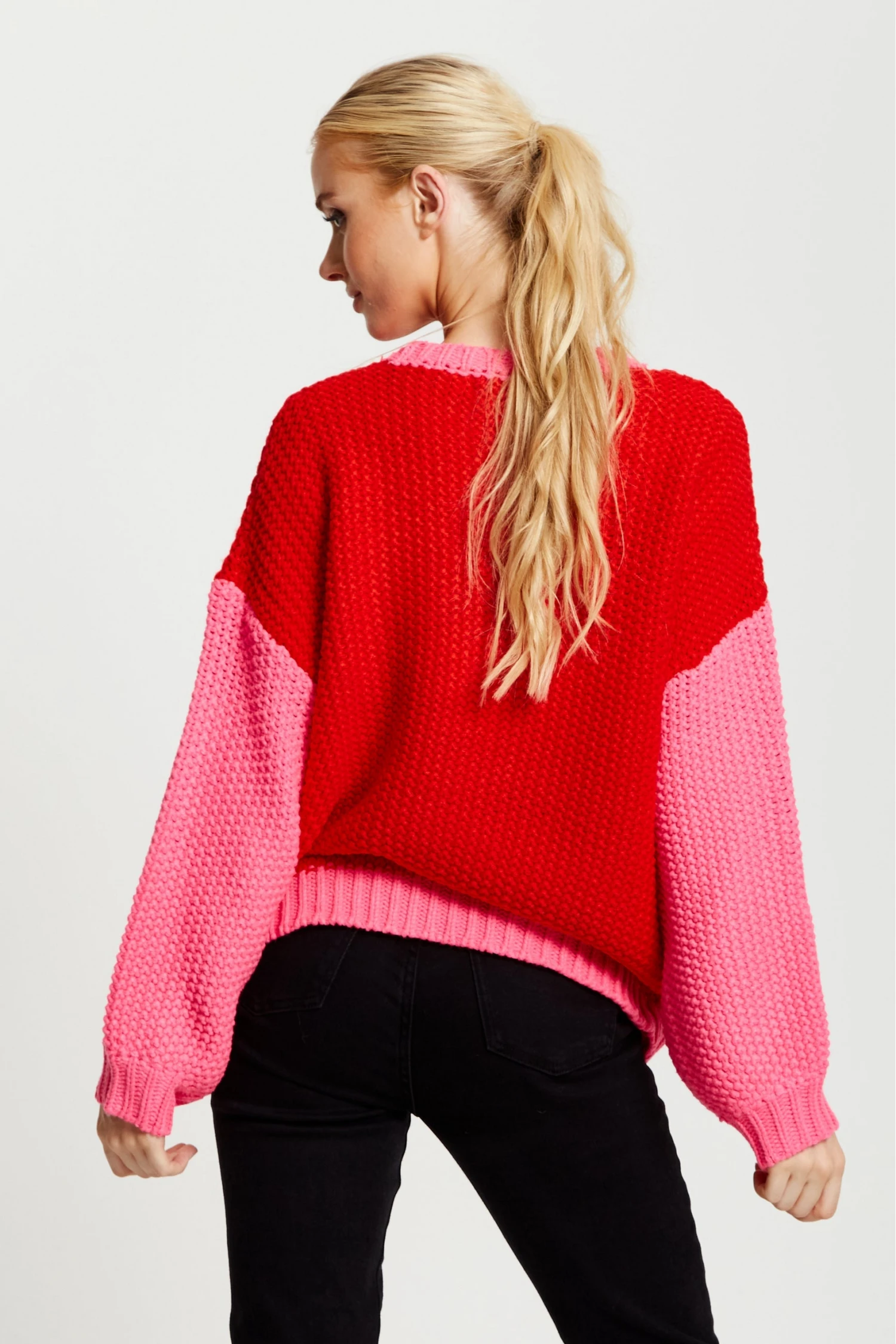 Liquorish Contrast Sleeve Jumper In Pink And Red 6 Liquorish Contrast Sleeve Jumper In Pink And Red - Image 4