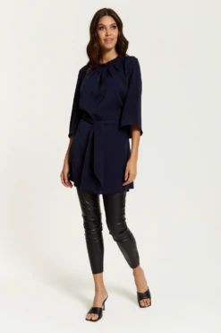 Hoxton Gal Tie Waisted Ruffle Neck Tunic With 3/4 Sleeve -Liquorish || Yumi Shop ySAY7RI6 13239