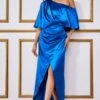Goddiva Satin Drape Shoulder Wrap Maxi Dress - Royal Blue -Liquorish || Yumi Shop yb05eu10 13413
