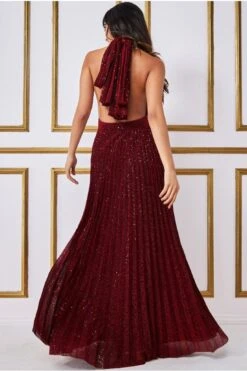 Goddiva Plunge Halterneck Sequin Lurex Maxi - Wine -Liquorish || Yumi Shop ydWiW2lX 13165