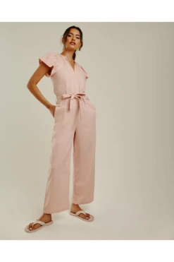 Dusty Pink Wide Leg Belted Jumpsuit | Light Rose