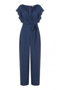 Yumi Navy Wrap Jumpsuit With Ruffle Sleeves -Liquorish || Yumi Shop zRotnWbv 14828