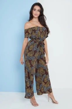 Lilura London Multi Spot Print Bardot Culotte Jumpsuit -Liquorish || Yumi Shop zmrnD41O 15702