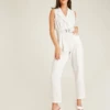 Dusty Pink Lapel Front Sleeveless Jumpsuit | White